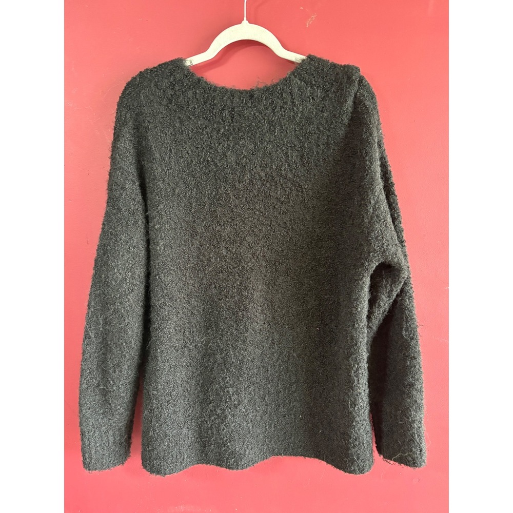 Aerie Womens Charcoal Grey Fuzzy V-Neck Oversized Knit Sweater Size Medium - Picture 3 of 3